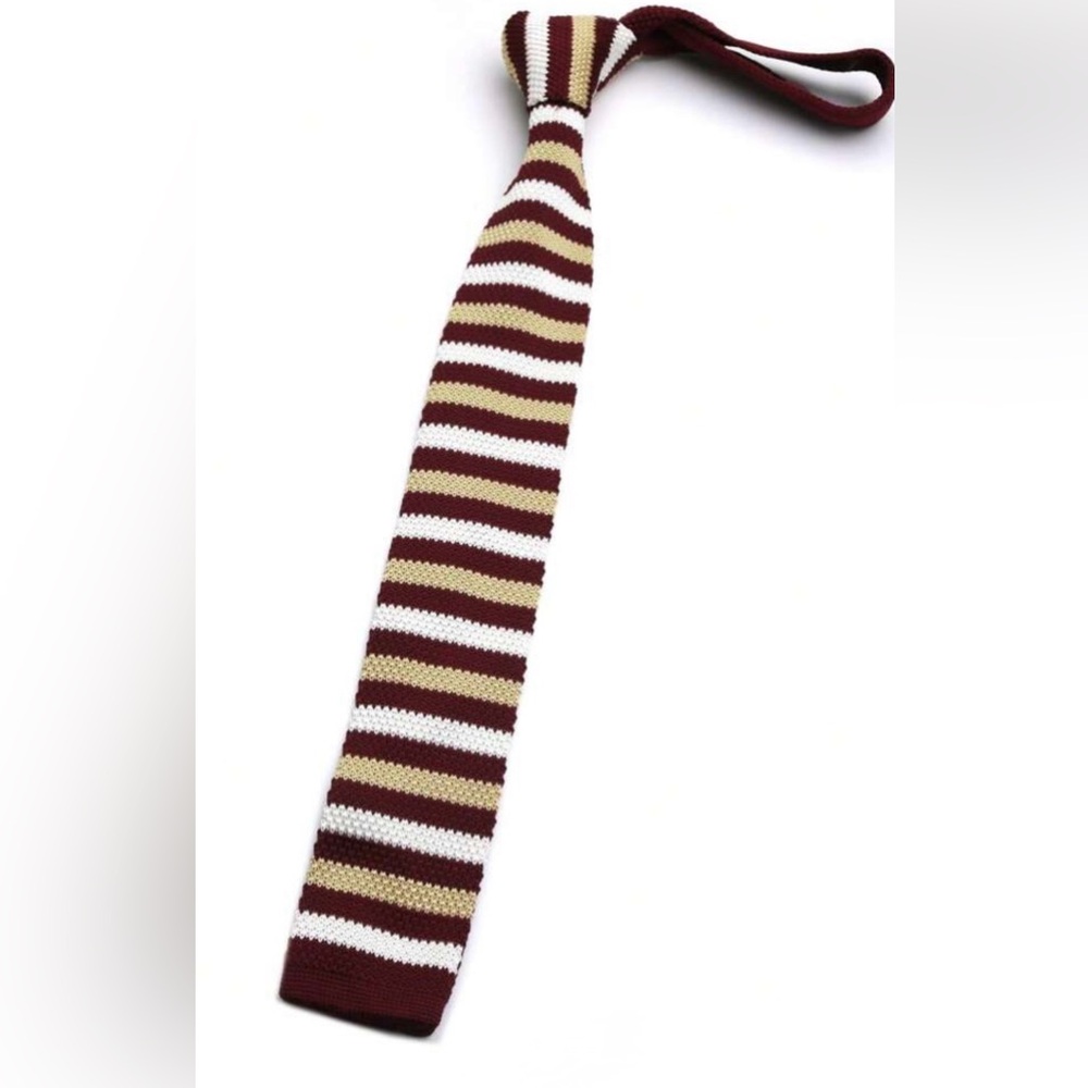Striped Knit Tie in Burgundy and Cream